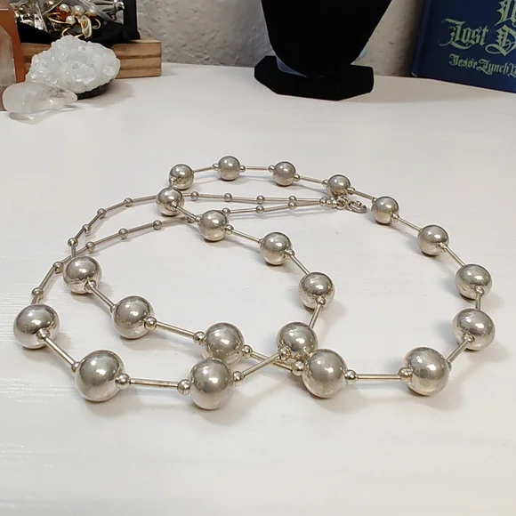 Vintage Southwestern Sterling Silver Long Strand Pearl Seed Liquid Bead Necklace - Picture 4 of 13
